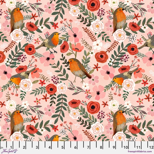 Patchwork Baumwolle - Mia Charro - Bird Garden - Lovely Robins - Pink